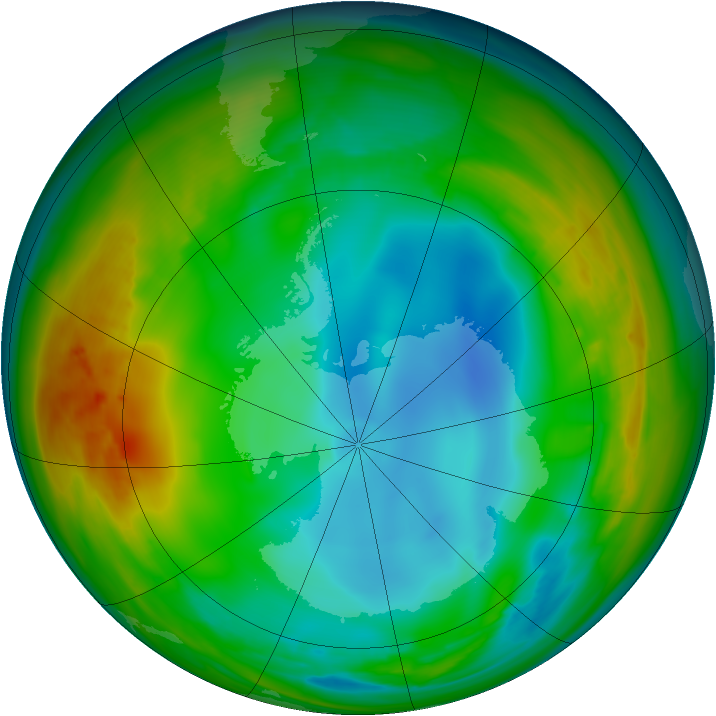 Antarctic ozone map for 15 July 2007